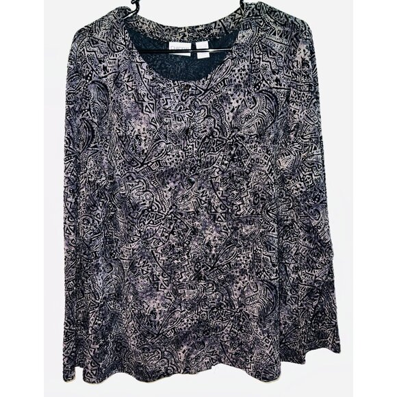 Chico's Other - Chico's Juniors Black & White Long Sleeve Blouse Size 3  Abstract Pattern